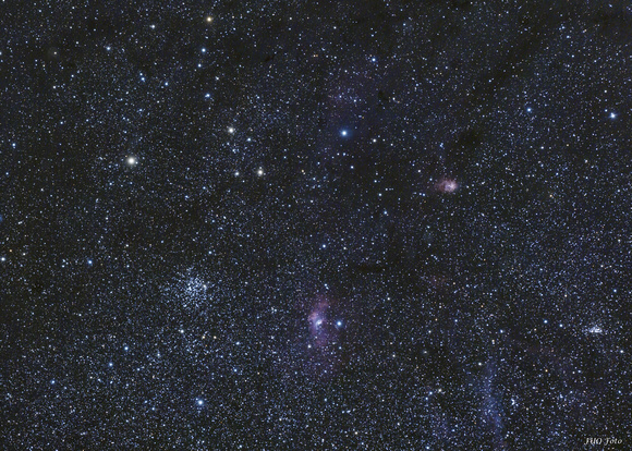 Messier 52 Open Star Cluster together with the Bubble Nebula