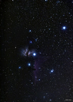 Flame Nebula and Horsehead Nebula with the two left stars in Orions Belt